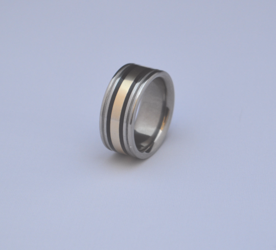 14kt Yellow Gold with Titanium Milgrain 10mm Exotic Black Ebony Wood Wedding Band Mens or Ladies Sizes 4-17 & 1/4 sizes