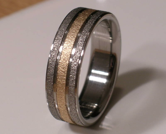 Titanium 14kt Yellow Gold Wedding Ring Frost Finish 8mm Mens or Ladies Band 4 5 6 7 8 9 10 11 12 and 1/4 Size increments