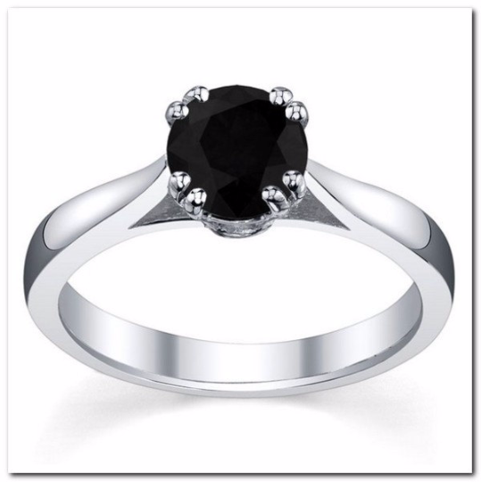 Round Black Diamond 1.00cts Solitaire 14kt White Gold Rhodiumed Size 7 8 9 10 11 12 & in 1/4 - 1/2 Size increments
