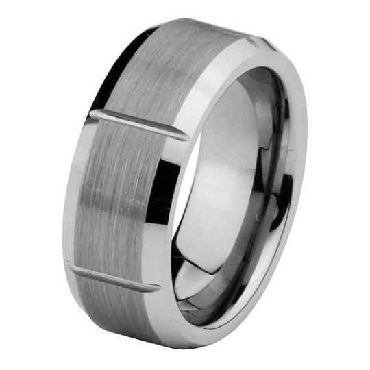 8MM Matte Finish Mens Tungsten Ring Wedding Band Beveled Edges Size 5 5.5 6 6.5 7 7.5 8 8.5 9 9.5 10 10.5 11 11.5 12 12.5 13 13.5 14 14.5 15
