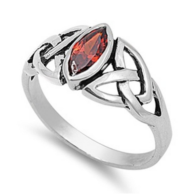 Celtic Design Sterling Silver Ring with Marquise Garnet Cubic Zirconia Gemstone HandCrafted Size 5 6 9
