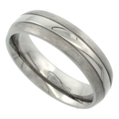 Titanium 6mm Domed Wedding Band Ring Two Lined Grooves Highly Polished Center Matte Edges Comfort Fit sizes 5 to 14