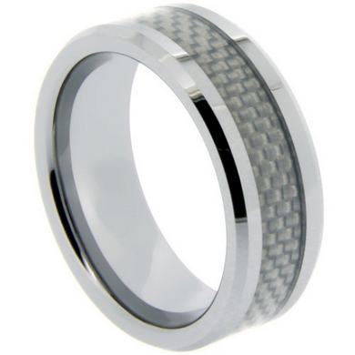 Tungsten Rings Carbon Fiber Inlay Wedding Bands 8mm Wide Comfort Fit Size 9 10 11 12 13 14