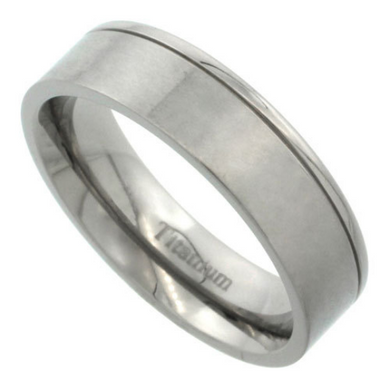 Titanium 6mm Flat Wedding Band Ring One Polished Grooved Edge & Matte Finish Comfort Fit sizes 5 to 14