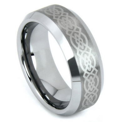Tungsten Ring Laser Etched Celtic Design 8MM Wedding Band High Polish Finish Comfort Fit Size 7 8 9 10 11 12 13