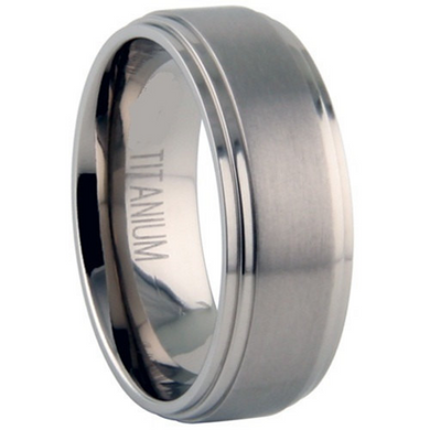 Titanium Wedding Band Comfort Fit Ring 8mm Width Satin Finish Polished Steps Men or Womens Size 6 7 8 9 10 11 12