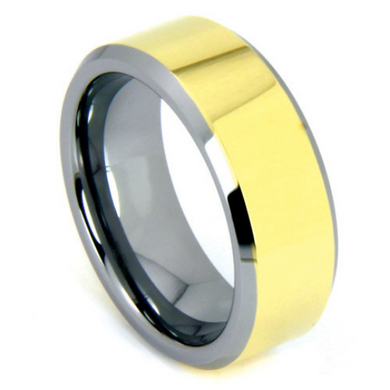 Tungsten Ring 6MM or 8MM IP Gold Tungsten Two Tone His or Hers Bands Polished Finish Wedding Band Sizes 5 - 13