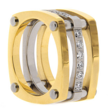 Titanium Wedding Band Two Tone Gold IP 9 Cubic Zirconia Stones 11MM Polished Ring Unique Design FREE gift Box Size 6 7 8 9 10 11 12 13 14