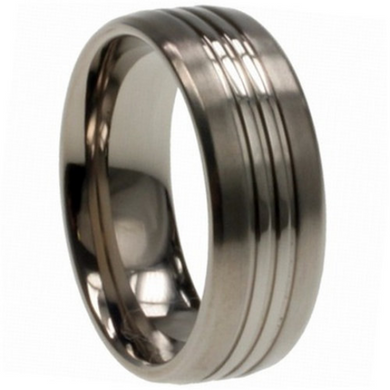 Titanium Wedding Band Comfort Fit Ring 8mm Width Grooved & Satin Finish Polish Men or Womens Size 9 10 11 12 13