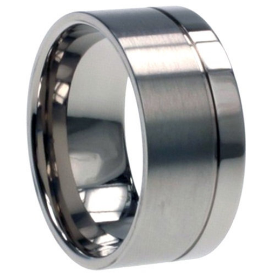 Titanium Wedding Band 10mm Width Satin & Polished Edge Design Size 9 10 11 12 13