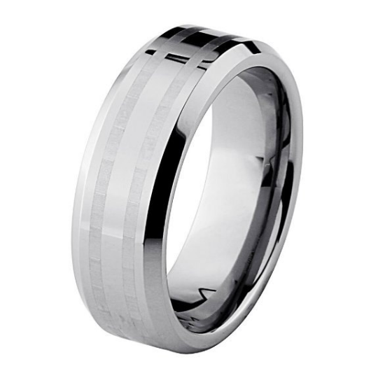 8MM Men's Tungsten Ring Wedding Band Bevelved Edge Laser Engraved Lines Sizes 5 5.5 6 6.5 7 7.5 8 8.5 9 9.5 10 10.5 11 11.5 12 12.5 13 14 15