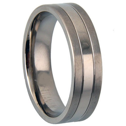 Titanium & Silver Wedding Band 8mm Width Polished Satin Size 9 10 11 12 13