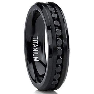 Women's Titanium Eternity Wedding Band 6mm Black Cubic Zirconia Gemstones Channel Set Polished Edges Size 4 4.5 5 5.5 6 6.5 7 7.5 8 8.5 9