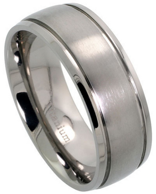 Titanium Wedding Band Comfort Fit Ring 8mm Width Satin Finish Polished Steps Men or Womens Size 7 8 9 10 11 12 13 14