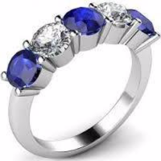 Sapphire & Diamonds Five Stone Anniversary Ring 14kt White Gold