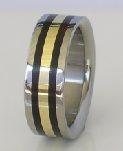 Titanium 14kt Yellow Gold & Black Ebony Exotic Wood Wedding Ring 8mm Mens or Ladies Band