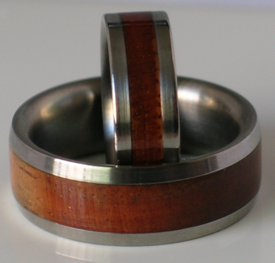 TITIANIUM KOA WOOD Wedding Bands His and Hers Hawaiian Wooden Ring Set Commitment Rings