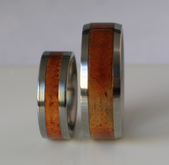 Koa Tungsten Wooden Wedding Bands Set of TWO Custom Made Rings Inlaid Exotic Koa Size 4 5 6 7 8 9 10 11 12 13 14 15 16 17