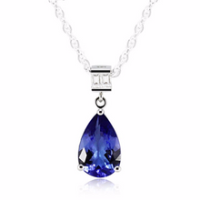 Natural Tanzanite Pear Shape 1.75cts to 2.00cts 14kt White Gold Pendant Design & Baguette Diamonds 0.20pts & Link Chain 18"