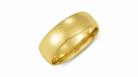 14kt Yellow Gold Wedding Band 7mm Half Dome High Polish Design Custom Made Size 4 5 6 7 8 9 & 1/4 Size increments