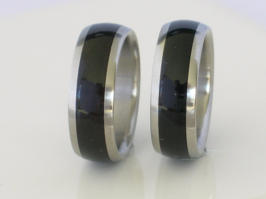 Tungsten Wooden Wedding Bands Set of TWO Custom Made Rings Inlaid Exotic African Black Wood Size 4 5 6 7 8 9 10 11 12 13 14 15 16 17