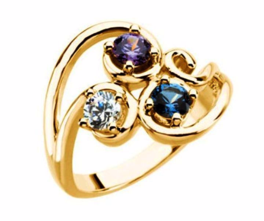 Mothers Ring Design 14kt Yellow Gold Three 4mm Stones any Combination of Gemstones you Preffer Size 3 4 5 6 7 8 9 Plus Half Sizes