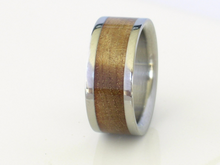 Titanium Rings with Exotic SUGAR GUM WOOD Inlay Bands His and Hers Wedding Bands Flat Design Any Size 4-17 & 1/4 sizes