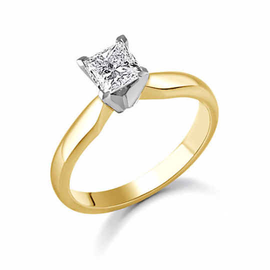 Princess Cut Diamond Solitaire 14kt Yellow Gold Engagement Ring Princess Diamond 0.25pts HandCrafted Size 3 - 9