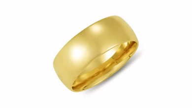 14kt Yellow Gold Wedding Band 8mm Half Dome High Polish Design Custom Made Size 4 5 6 7 8 9 & 1/4 Size increments