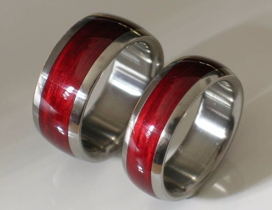 Tungsten Wedding Bands His and Hers Bahama Cherry Wood Rings Custom Made Ring