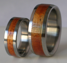 TITIANIUM KOA WOOD Wedding Bands His and Hers Hawaiian Wooden Ring Set Commitment Rings