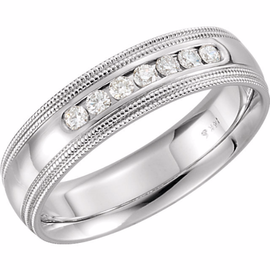 14kt White Gold Diamond Wedding Band 5mm Channel Set Size 5 to 12 & 1/4 size Increments