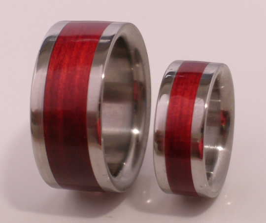 Tungsten Wooden Wedding Bands Set of TWO Custom Made Rings Inlaid Exotic Cherry Bahama Size 4 5 6 7 8 9 10 11 12 13 14 15 16 17