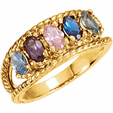 Five Stone Mothers Ring 14kt Yellow Gold Oval Stones