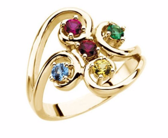 Mothers Ring Design 14kt Yellow Gold Five 4mm Stones any Combination of Gemstones you Preffer Size 3 4 5 6 7 8 9 Plus Half Sizes