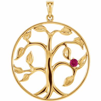 Family Tree Pendant 14kt Yellow Gold Mothers Necklace One Genuine Stone 3.0mm Stones Choose any Gemstone Preffered