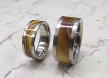 Titanium Wooden Wedding Bands Set of TWO Custom Made Rings Inlaid Bethlehem Olive Wood From The Holy Land Exotic Wood Available in size 4-17