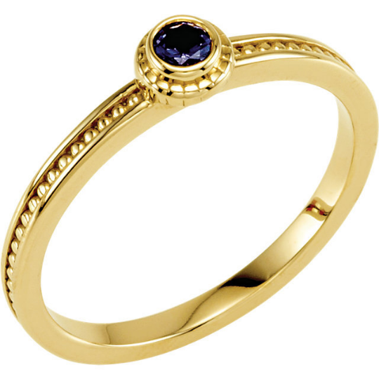 14kt Yellow Gold 3mm Round Blue Sapphire Stackable Ring