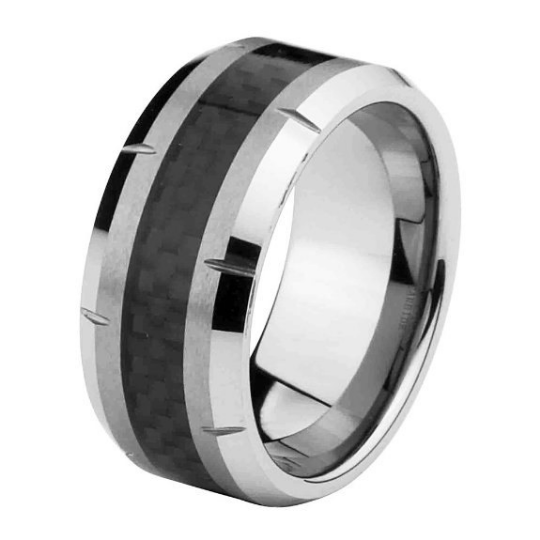 10mm Black Carbon Fiber Tungsten Carbide Wedding Band Size 7 to 15