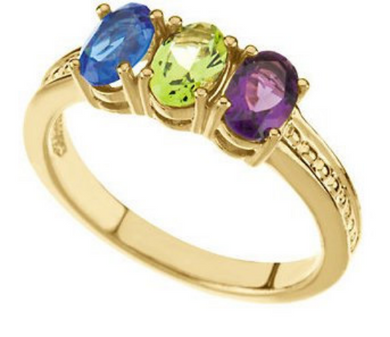 Mothers Ring 14k yellow Gold 6.00X4.00mm Three Oval Stones Amethyst Peridot Sapphire any Gemstone Preffered Sz 3 4 5 6 7 8 9 Plus Half Sizes