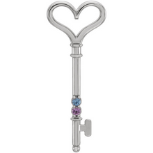 RESERVED FOR Susan Jordan: Key & Heart Mothers Pendant 14kt White Gold with 18" 14kt White Cable Chain 2.0mm 6 Stones