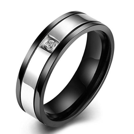 6MM Titanium & Stainless Steel 316L Ring Wedding Band Genuine Diamond 0.3pts Natural Diamond Sizes 7 8 9 10