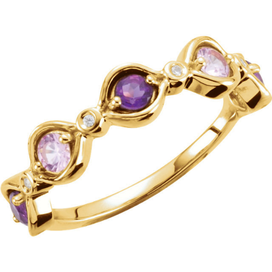 14kt Yellow Gold Amethyst Pink Tourmaline Mothers Ring