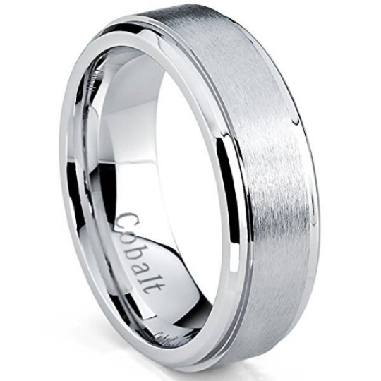 Cobalt Chrome Wedding Band 7mm Satin Beveled Edges Comfort Fit Sizes 7 7.5  8 8.5 9 9.5 10 10.5 11.5 12