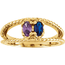 Mothers Ring 14k yellow Gold 5X3mm Oval Stones Amethyst and Sapphire or any Birthstones That You Preffer Size 3 4 5 6 7 8 9 Half Sizes