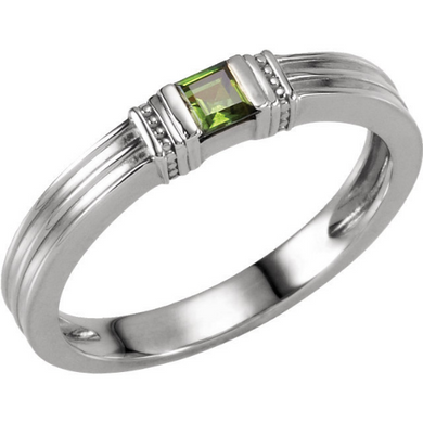 14kt White Gold 3x3mm Princess Green Peridot Stackable Ring