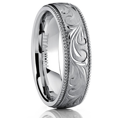 Titanium Wedding Band Comfort Fit Design Hand Engraved Unisex 6mm Width Milgrain Edges Available in Sizes 7 7.5 8 8.5 9 9.5 10 10.5 11 12