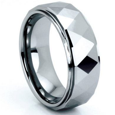 Tungsten Ring Prism Multi Faceted Design Comes in 8MM Comfort Fit Sizes 9 10 11 12 13 14