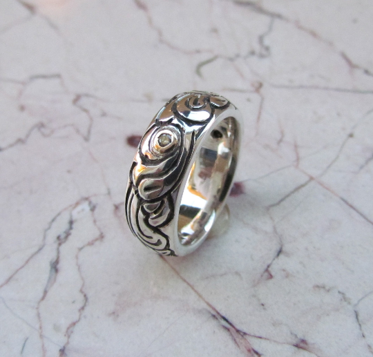 Celtic Diamond Wedding Band 14kt Gold & Sterling Silver 925 Custom Made Rings Designed For Men or Womens Size 4 5 6 7 8 9 10 11 12 13 14 15