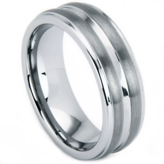 Tungsten Ring 8MM Double Grooves Polish & Matte Finish Men's Wedding Band Sizes 5 - 14
